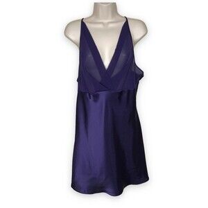 Vintage Val Mode Lingerie Royal Purple Chemise Chiffon Satin Women Size Large